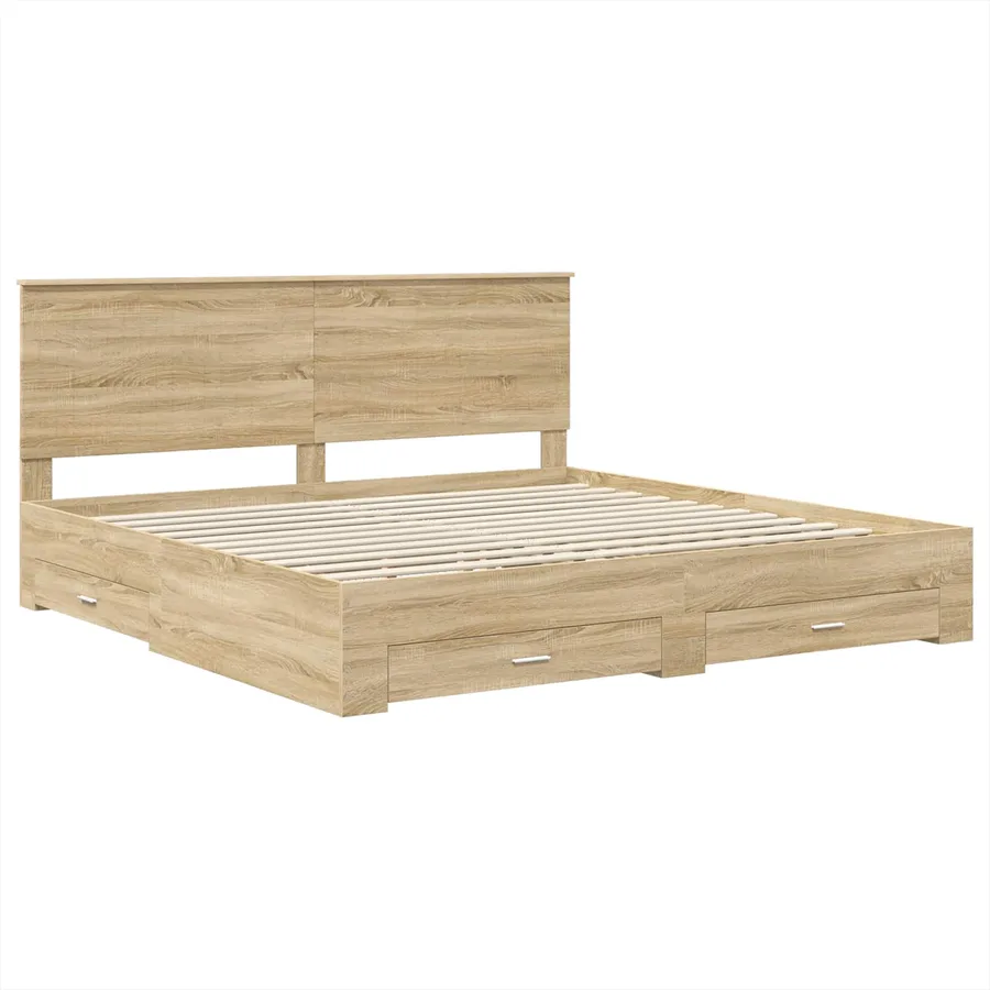 Cadre de lit Chêne Sonoma 200 x 200 cm Bois d'ingénierie - 4