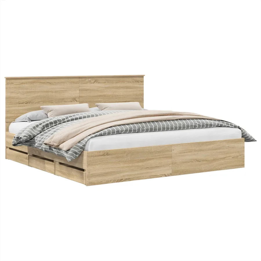 Cadre de lit Chêne Sonoma 200 x 200 cm Bois Ingénierie - 2