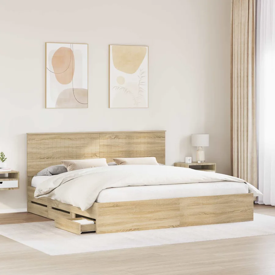 Cadre de lit Chêne Sonoma 200 x 200 cm Bois Ingénierie - 3