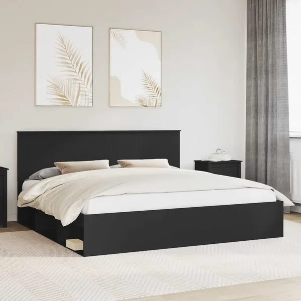 Cadre de lit Noir 200 x 200 cm Bois de pin massif
