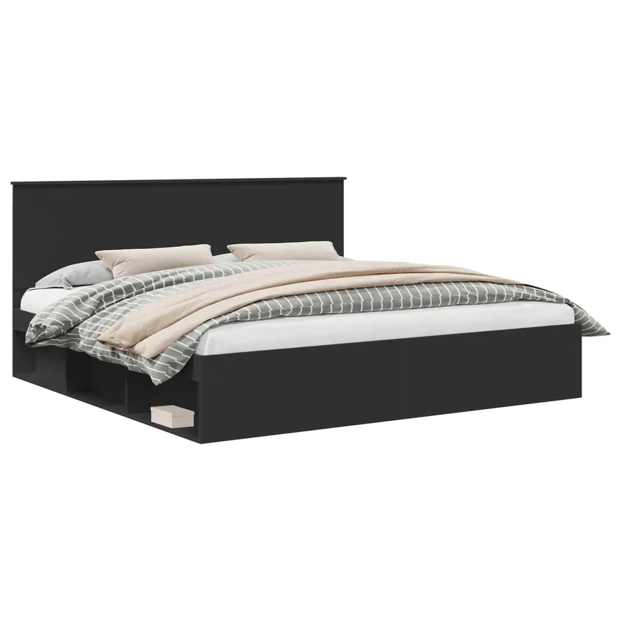 Cadre de lit Noir 200 x 200 cm Bois de pin massif - 2