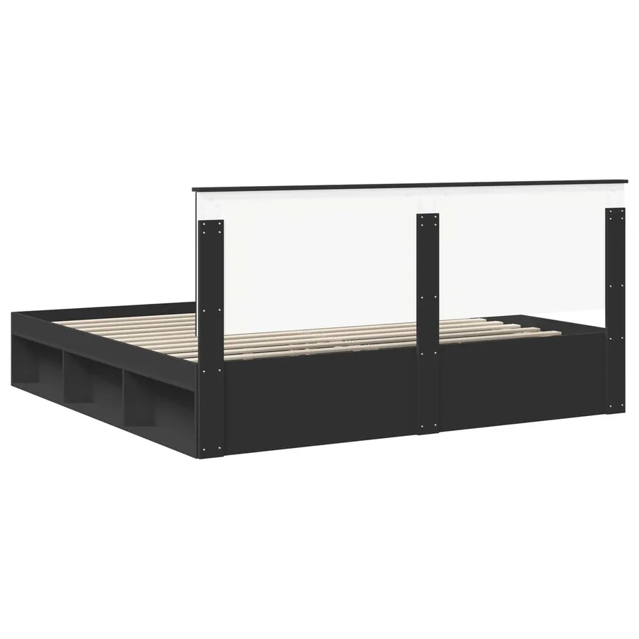 Cadre de lit Noir 200 x 200 cm Bois de pin massif - 9