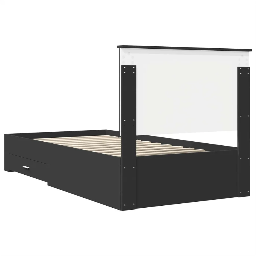 Cadre de lit Noir et argent 90 x 200 cm Bois d'ingénierie - 9