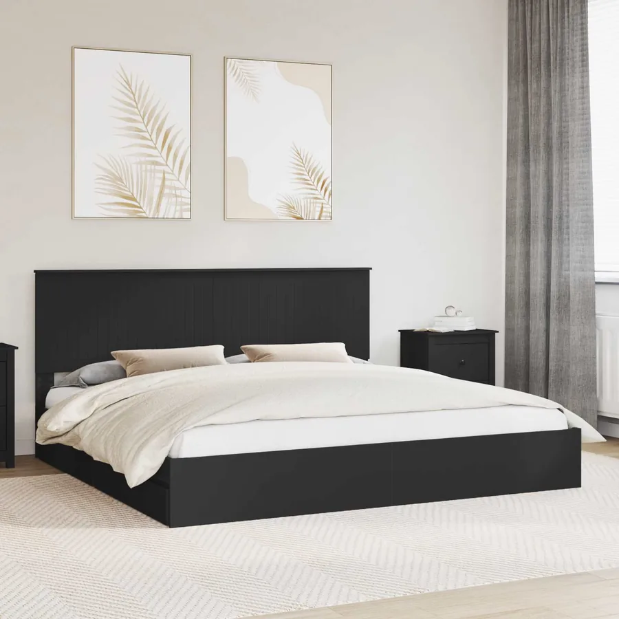 Lit de Rangement Noir 200 x 200 cm Bois d'ingénierie