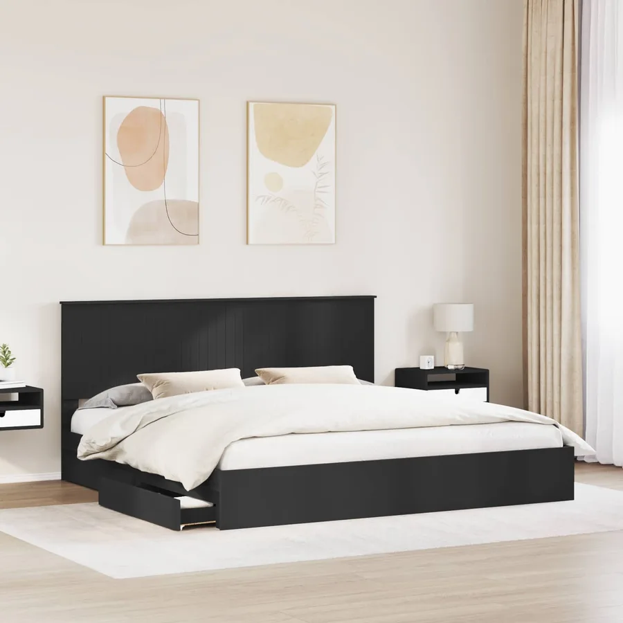 Lit de Rangement Noir 200 x 200 cm Bois d'ingénierie - 3