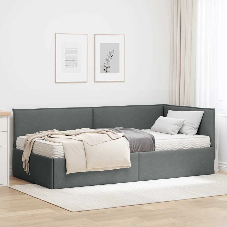 Cadre de lit d'angle avec matelas 2 pcs Gris Velours