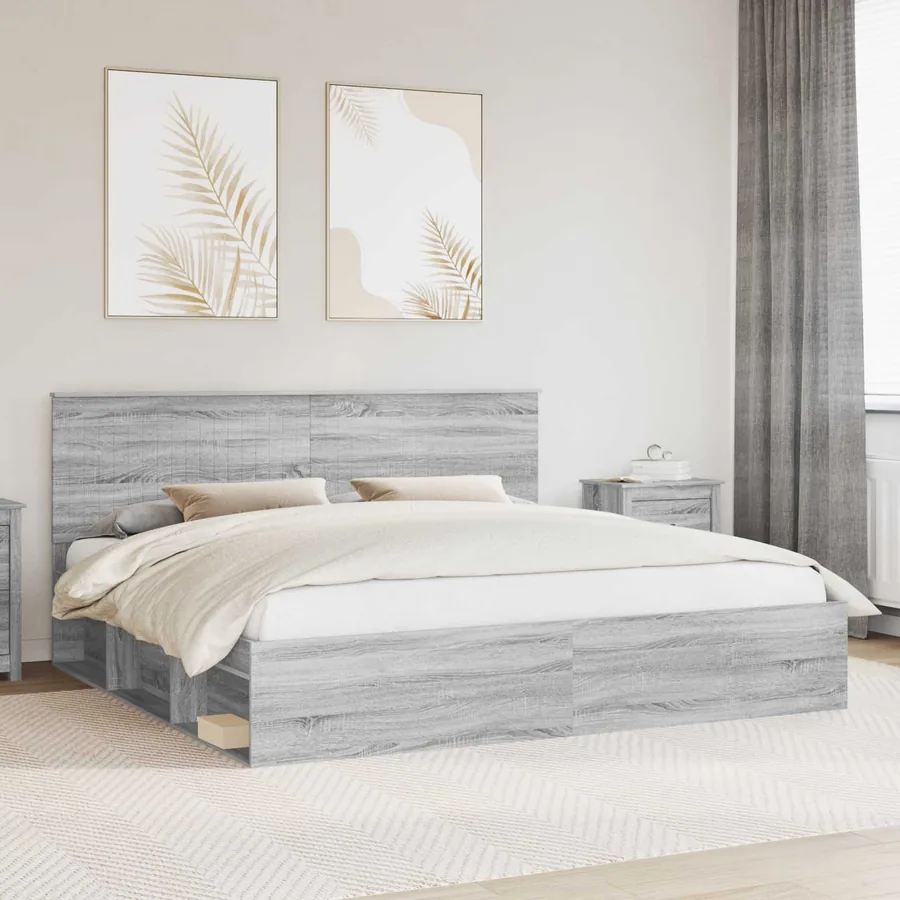 Cadre de lit Gris Sonoma 200 x 200 cm Bois de pin massif