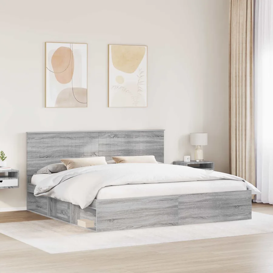 Cadre de lit Gris Sonoma 200 x 200 cm Bois de pin massif - 3