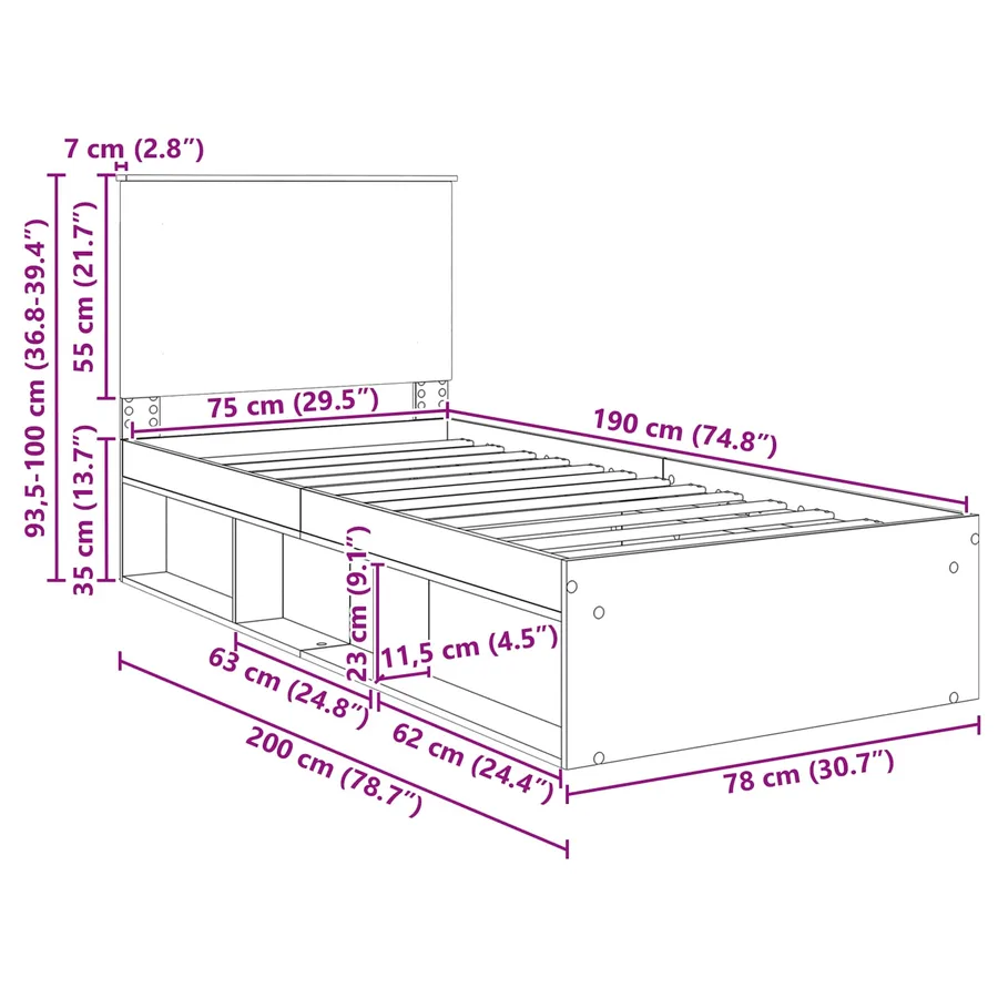 Cadre de lit Blanc 75 x 190 cm Bois de pin massif - 13