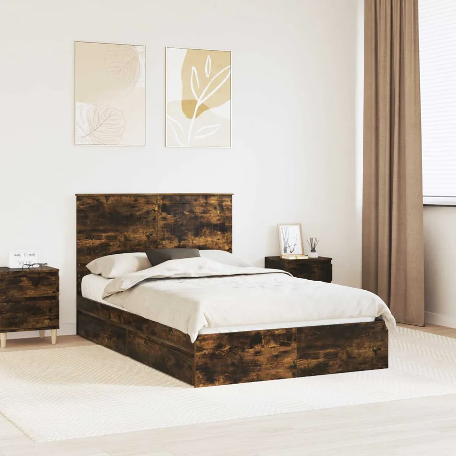 Lit de Rangement Chêne fumé 120 x 200 cm Bois d'ingénierie