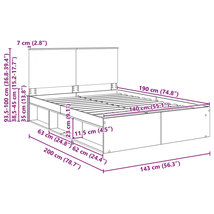 Cadre de lit Blanc 140 x 190 cm Bois de pin massif - 13