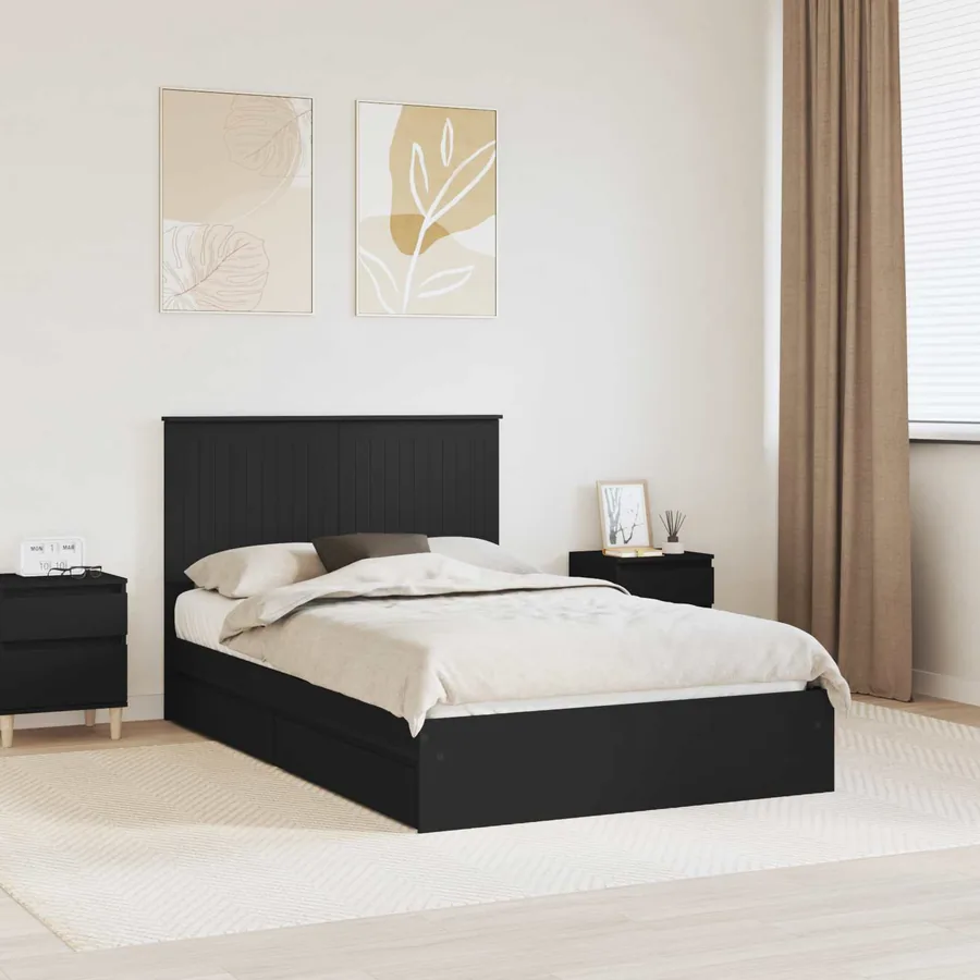 Lit de Rangement Noir 120 x 190 cm Bois d'ingénierie