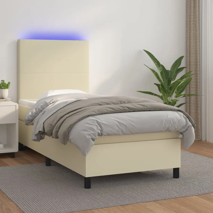 Sommier à lattes de lit avec matelas et LED Crème 90x200 cm