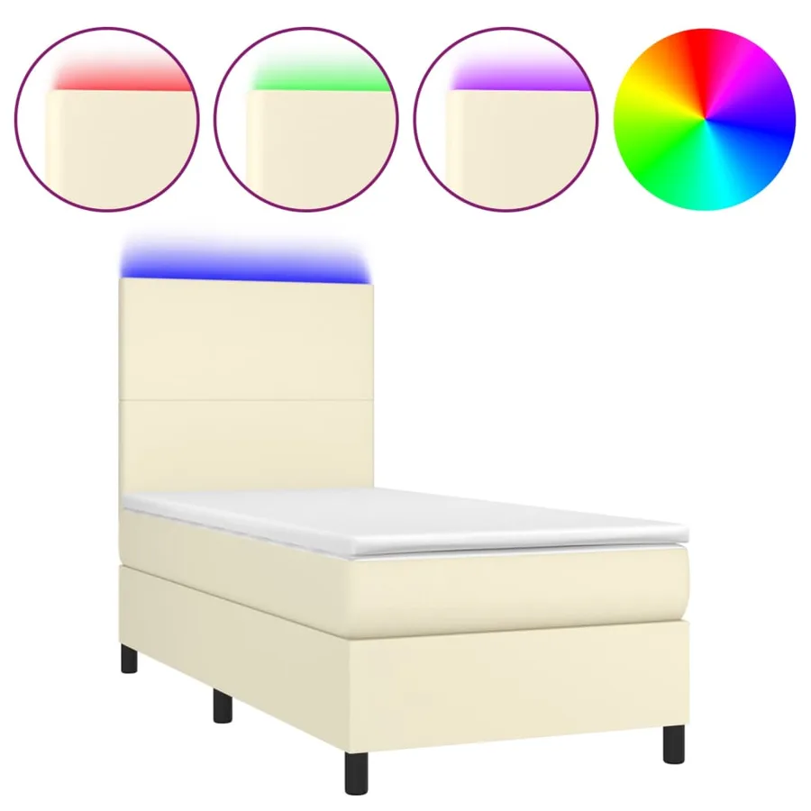 Sommier à lattes de lit avec matelas et LED Crème 90x200 cm - 2