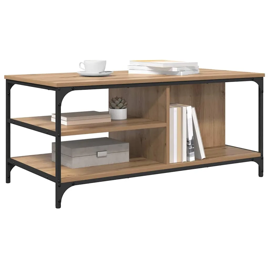 Table basse Chêne artisanal 100 x 50 x 45 cm Bois d'ingénierie - 3