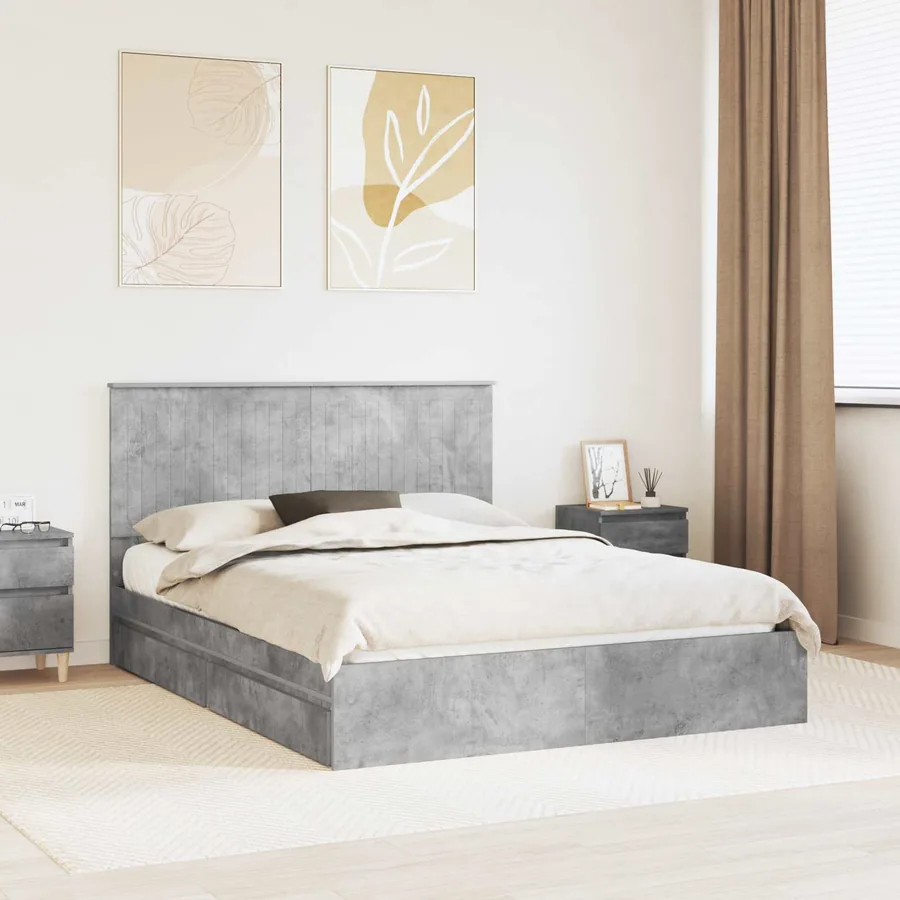 Lit de Rangement Gris béton 150 x 200 cm Bois d'ingénierie