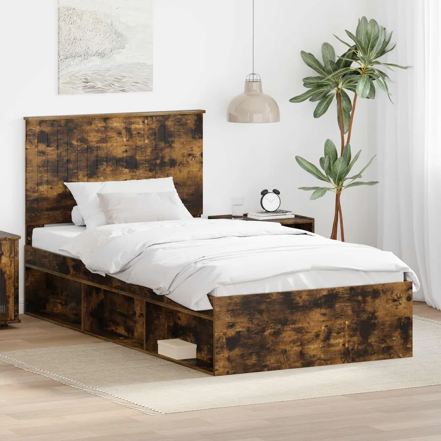 Cadre de lit Chêne fumé 100 x 200 cm Bois de pin massif