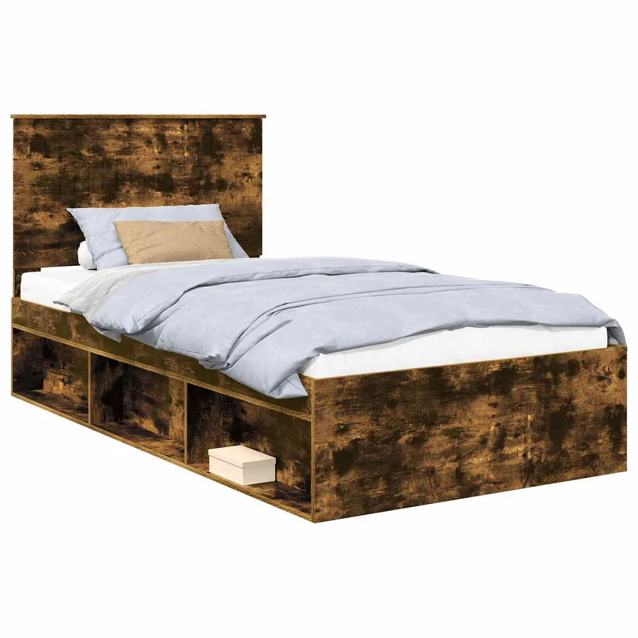 Cadre de lit Chêne fumé 100 x 200 cm Bois de pin massif - 2