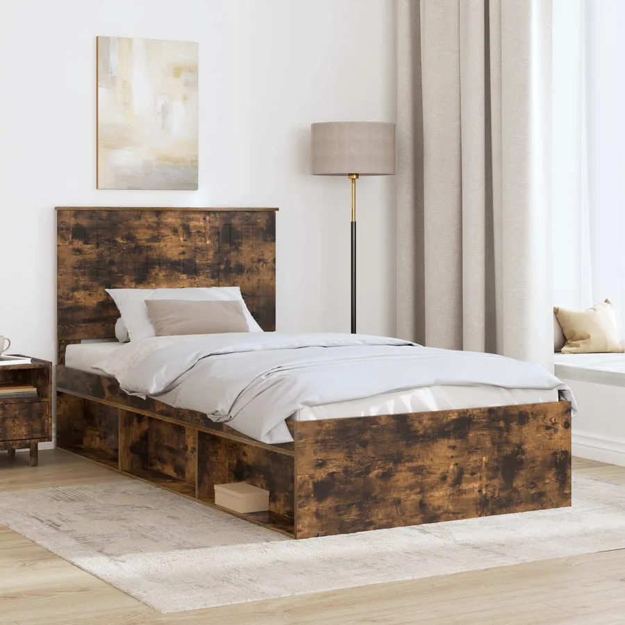 Cadre de lit Chêne fumé 100 x 200 cm Bois de pin massif - 3