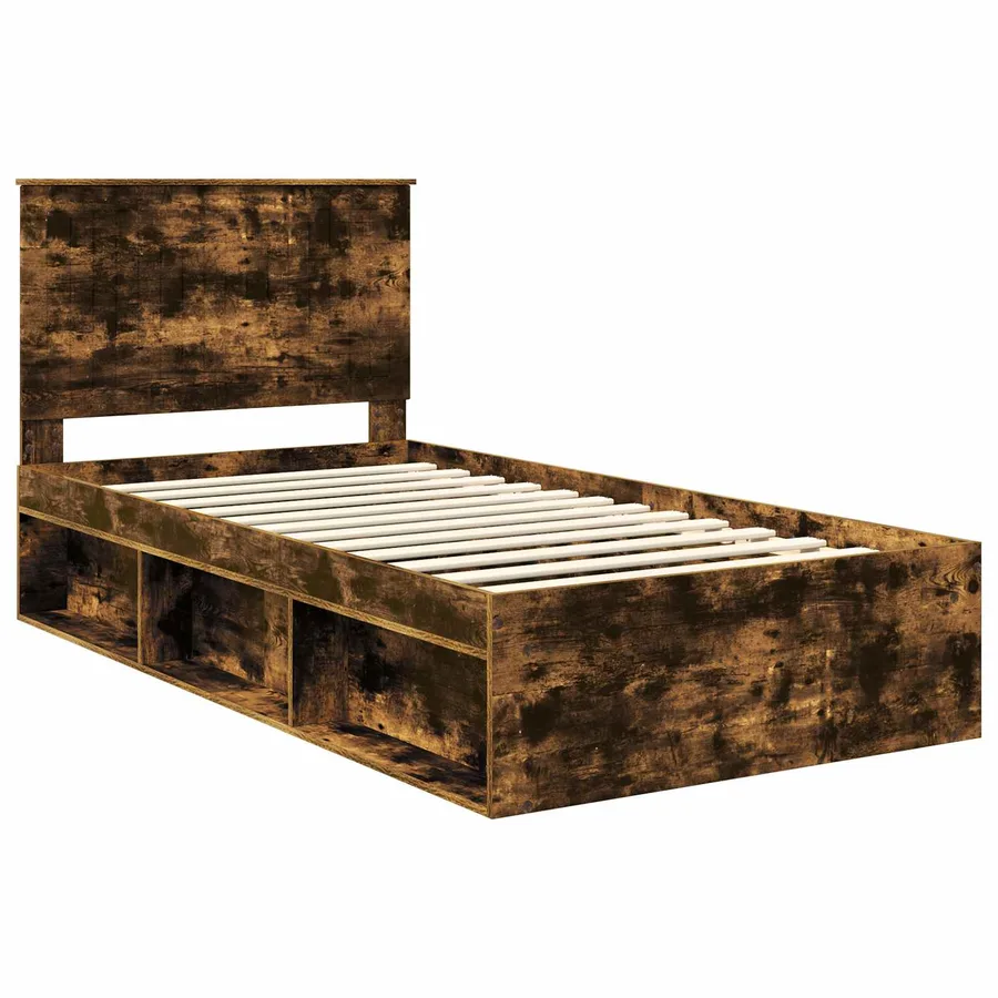 Cadre de lit Chêne fumé 100 x 200 cm Bois de pin massif - 4