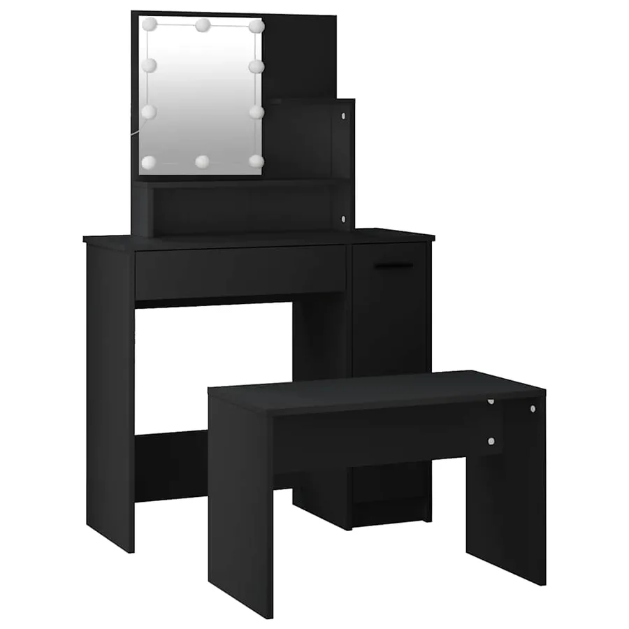 Ensemble de coiffeuse avec LED Noir Bois d'ingénierie - 5