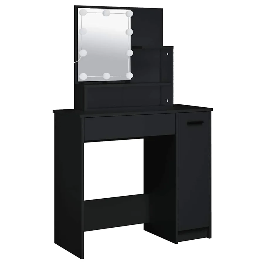 Ensemble de coiffeuse avec LED Noir Bois d'ingénierie - 7