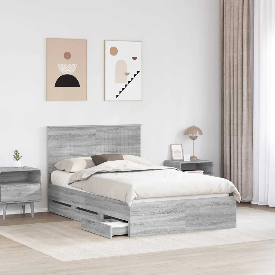 Cadre de lit Gris Sonoma 120 x 190 cm Bois Ingénierie - 3