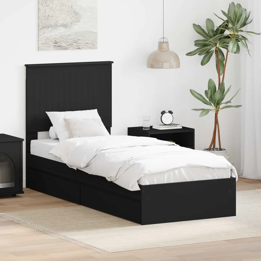 Lit de Rangement avec tiroir Noir 75 x 190 cm Bois d'ingénierie