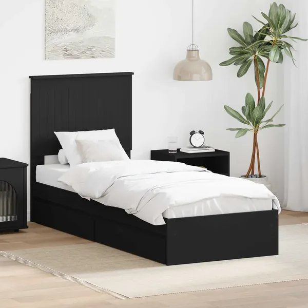 Lit de Rangement avec tiroir Noir 75 x 190 cm Bois d'ingénierie