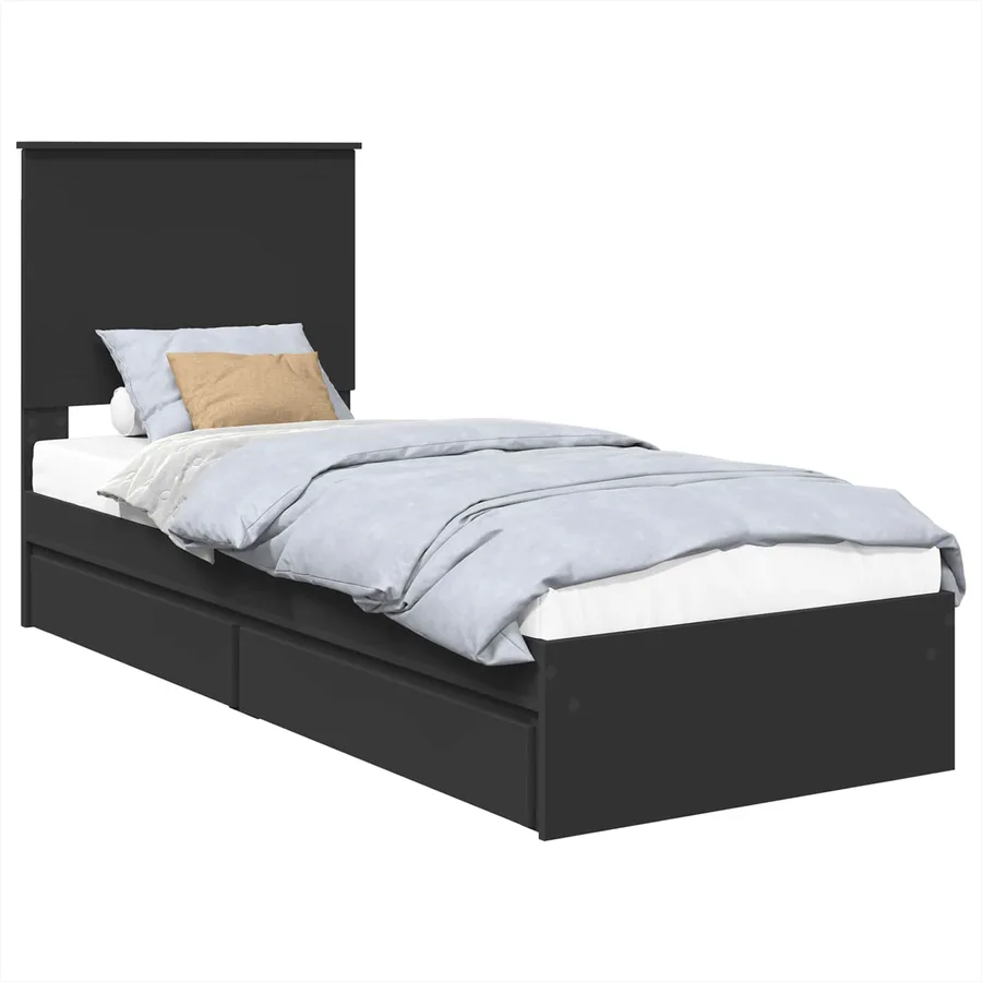 Lit de Rangement avec tiroir Noir 75 x 190 cm Bois d'ingénierie - 2