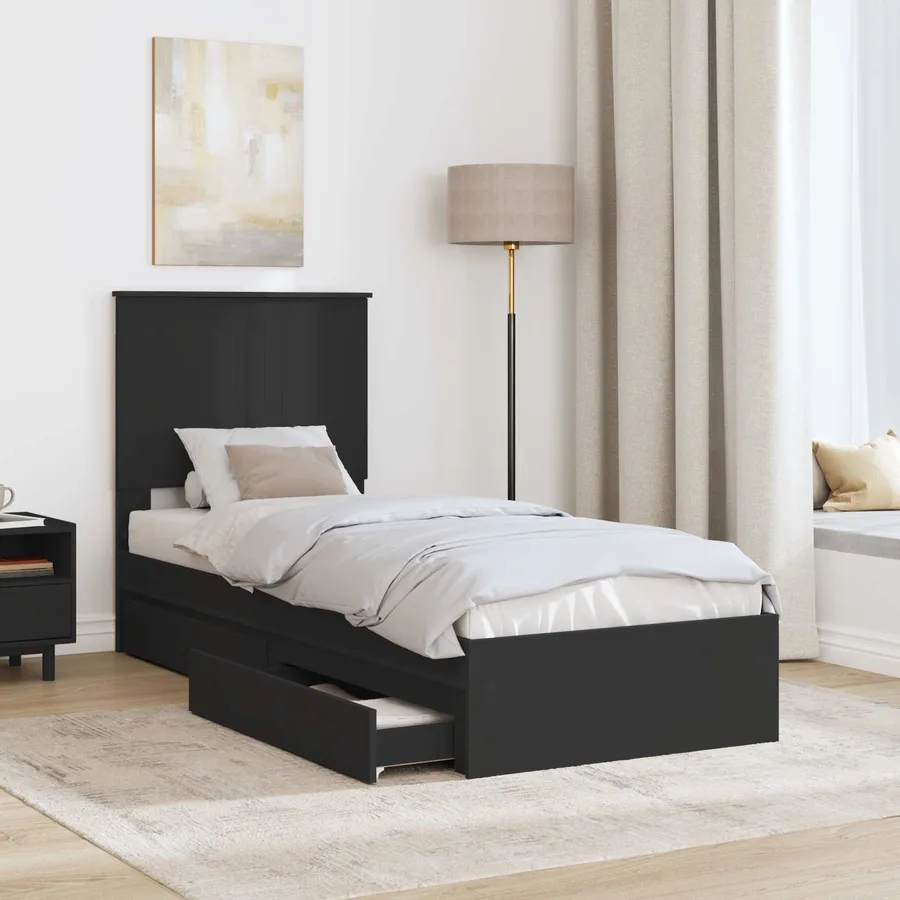 Lit de Rangement avec tiroir Noir 75 x 190 cm Bois d'ingénierie - 3