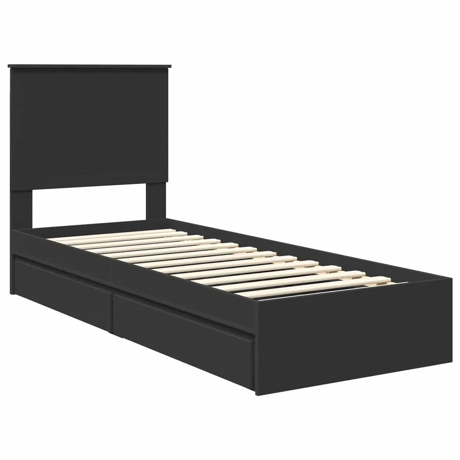 Lit de Rangement avec tiroir Noir 75 x 190 cm Bois d'ingénierie - 4