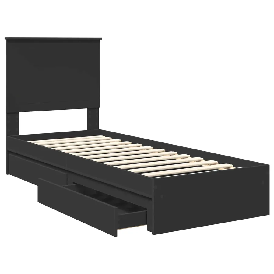 Lit de Rangement avec tiroir Noir 75 x 190 cm Bois d'ingénierie - 5