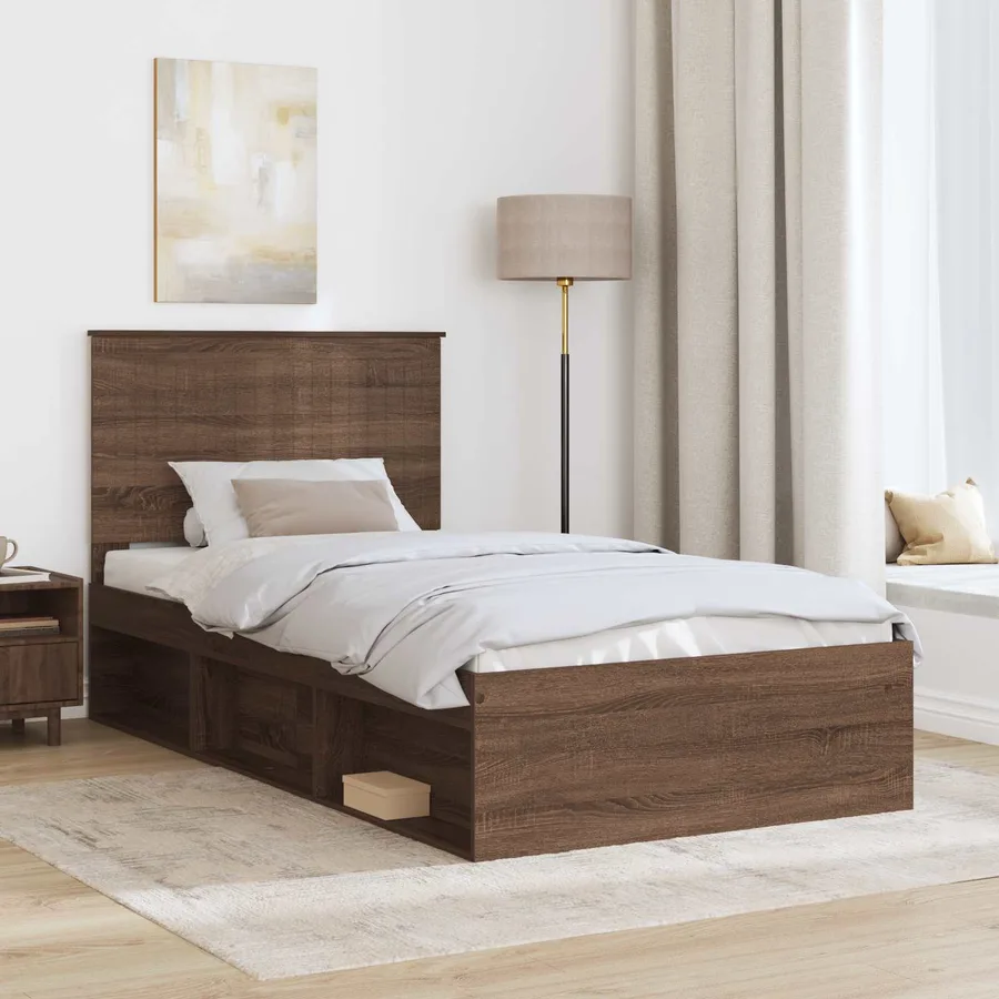 Cadre de lit Chêne brun 100 x 200 cm Bois de pin massif - 3