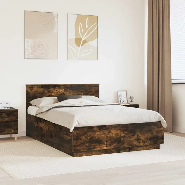 Cadre de lit Chêne fumé 150 x 200 cm Bois d'ingénierie