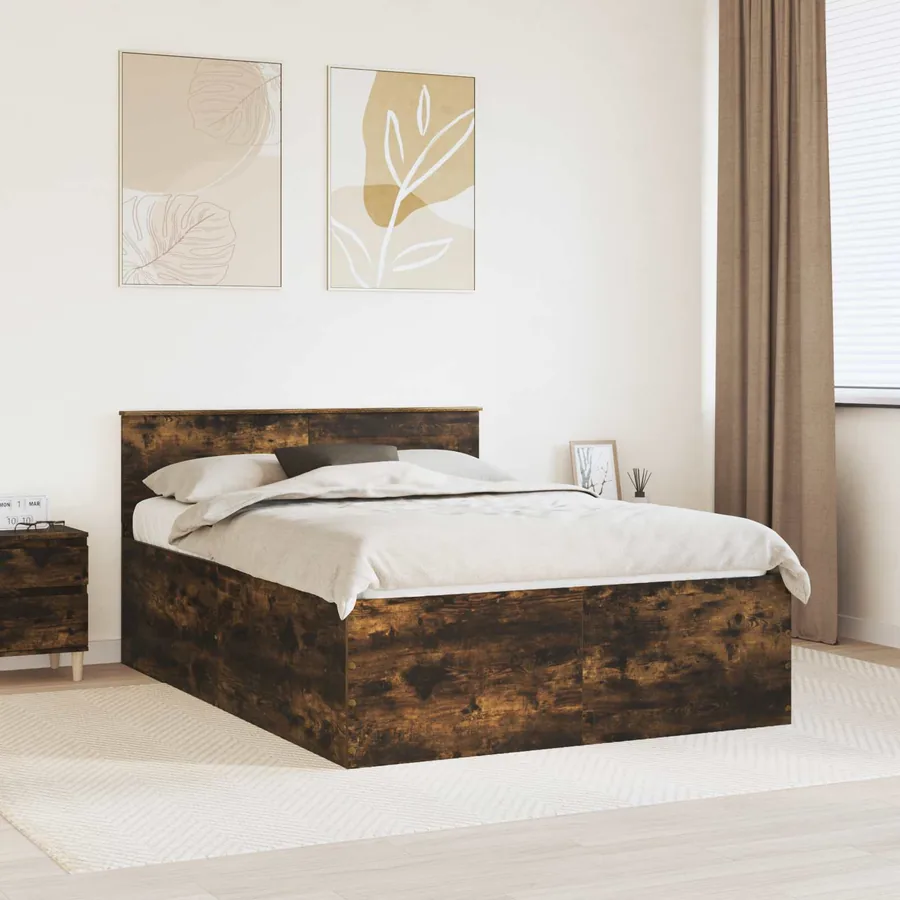 Cadre de lit Chêne fumé 150 x 200 cm Bois d'ingénierie