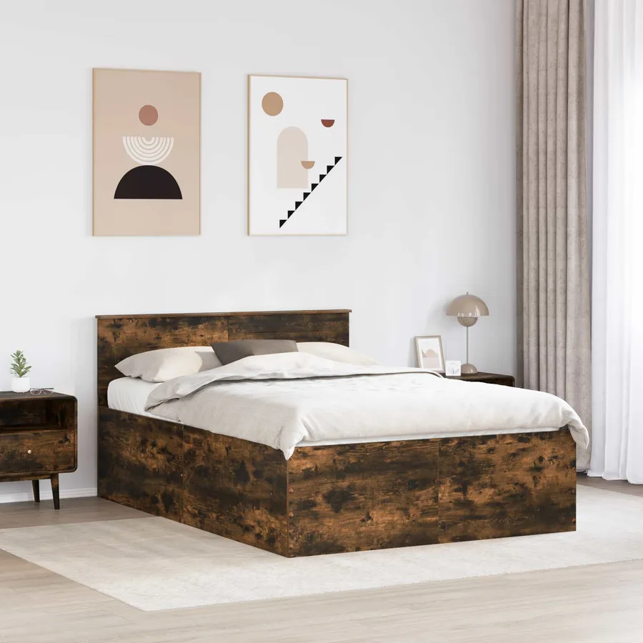 Cadre de lit Chêne fumé 150 x 200 cm Bois d'ingénierie - 3