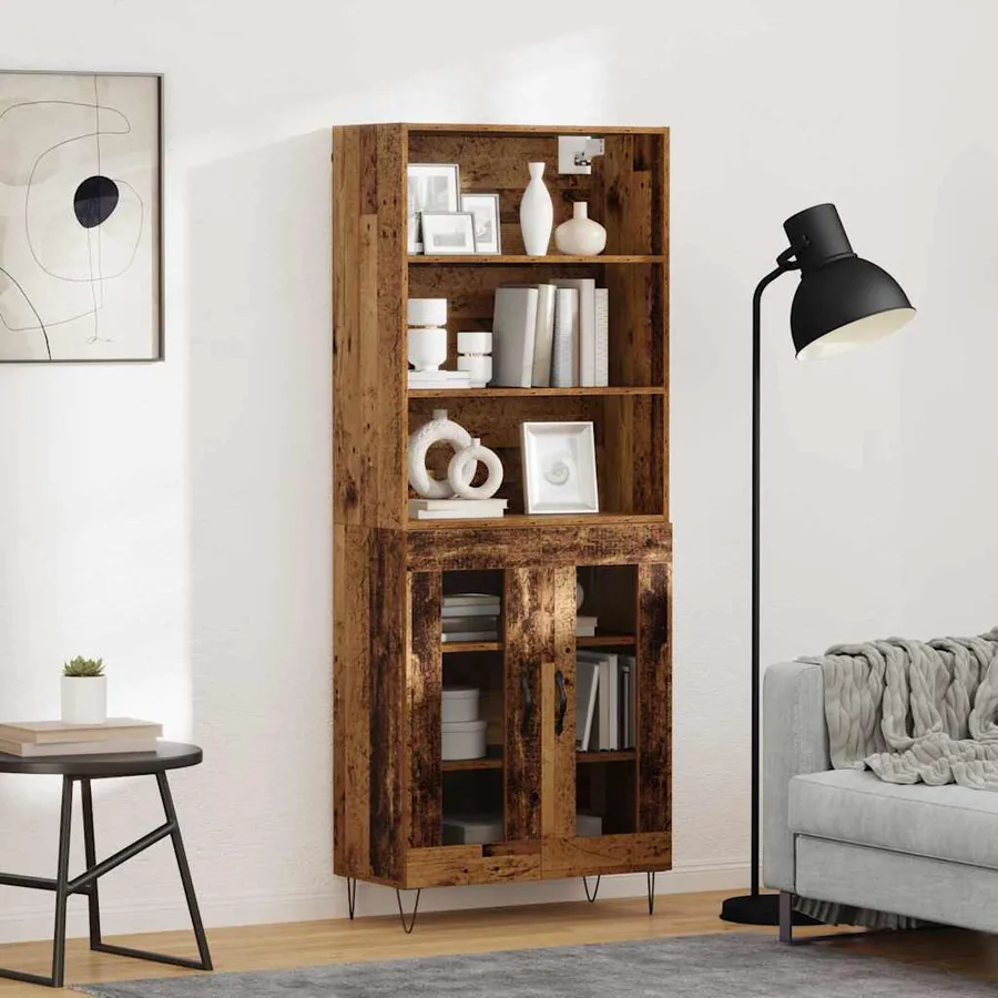 Haut Armoire 2 pcs Bois ancien Bois d'ingénierie