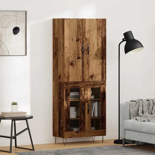 Haut Armoire 2 pcs Bois ancien Bois d'ingénierie et verre