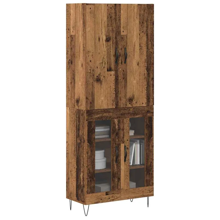 Haut Armoire 2 pcs Bois ancien Bois d'ingénierie et verre - 3