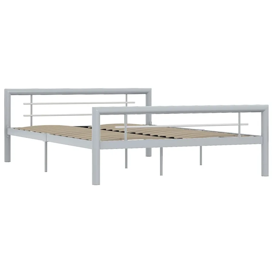 Cadre de lit sans matelas gris et blanc métal 140x200 cm - 2