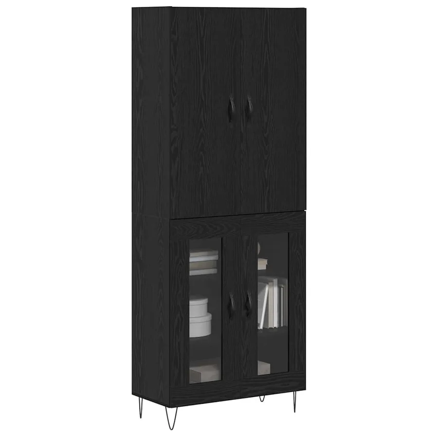 Haut Armoire 2 pcs Chêne noir Bois d'ingénierie et verre - 3