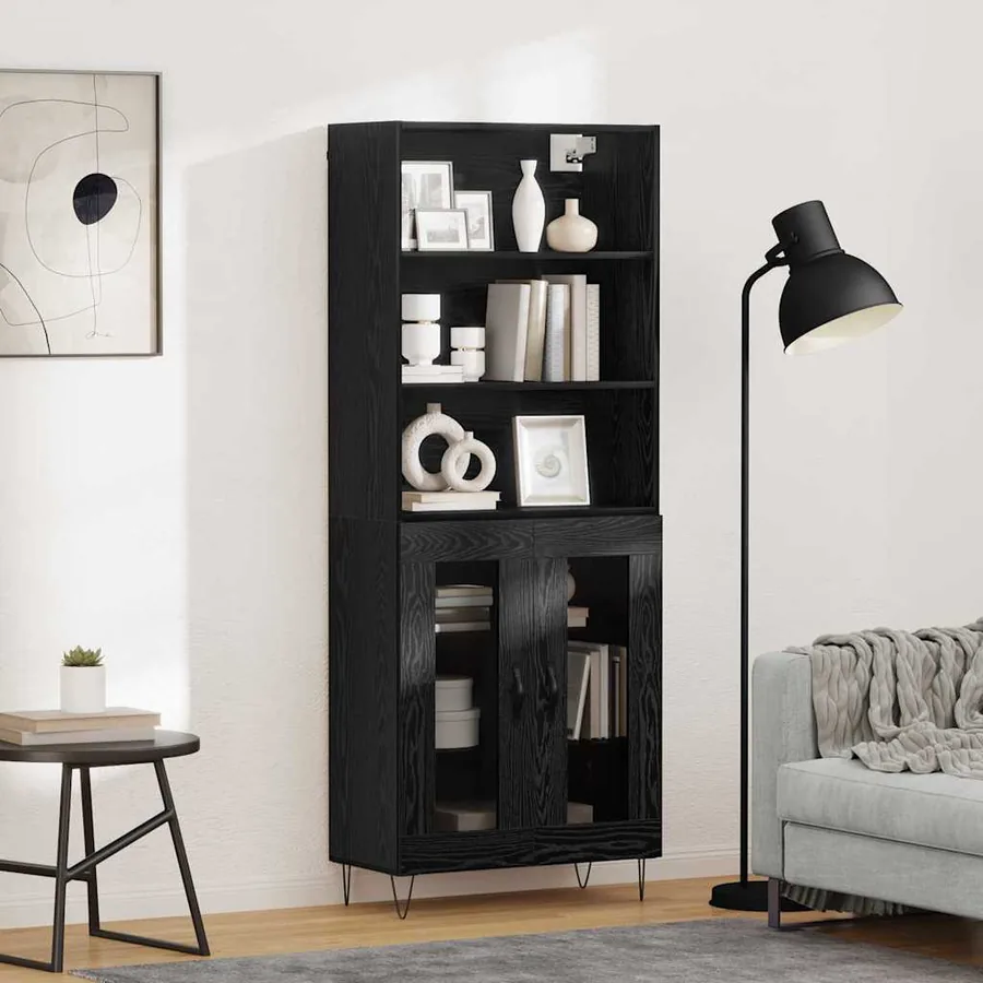Haut Armoire 2 pcs Chêne noir Bois d'ingénierie