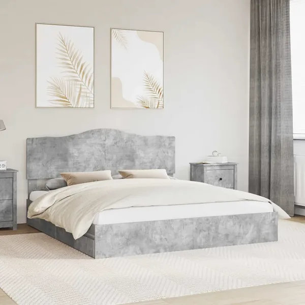 Lit de Rangement Gris béton 180 x 200 cm Bois d'ingénierie
