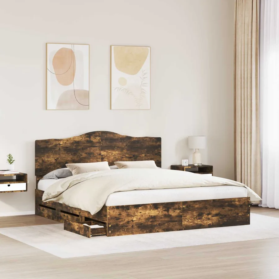 Cadre de lit Chêne fumé 180 x 200 cm Bois Ingénierie - 3