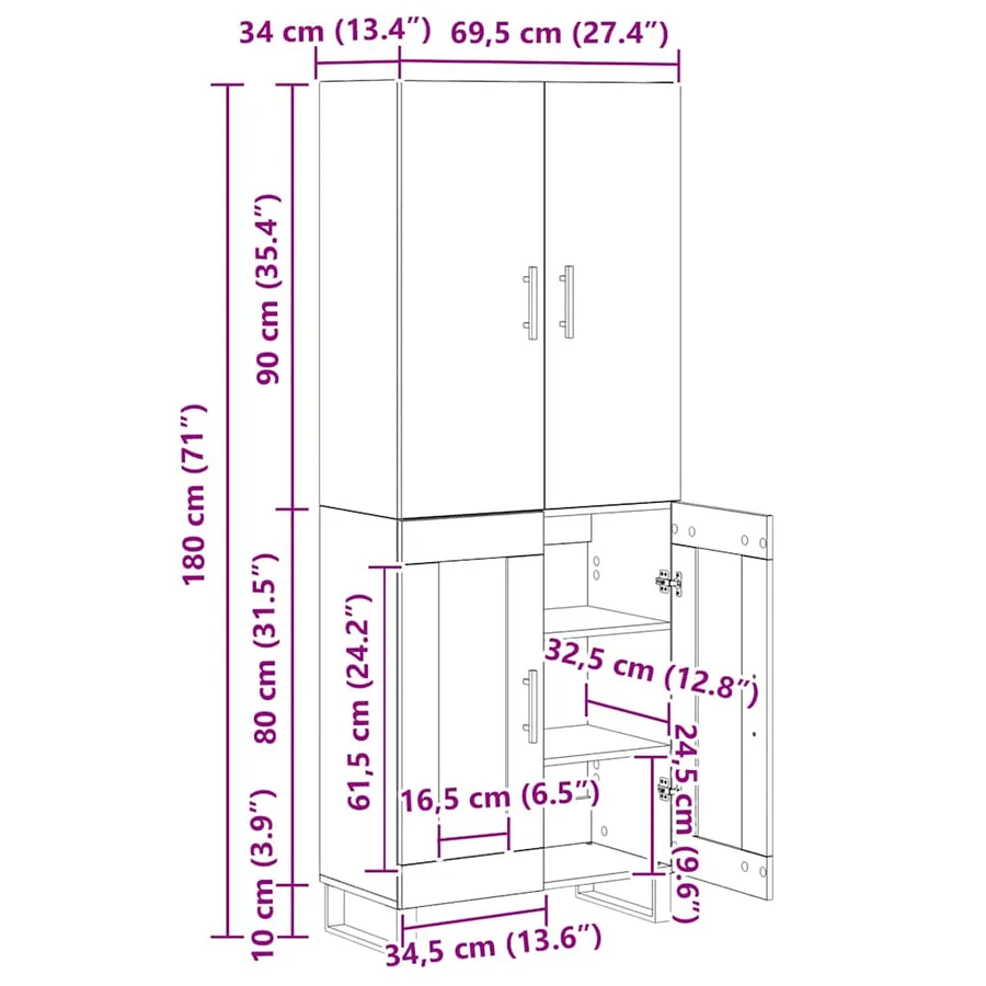 Haut Armoire 2 pcs Chêne noir 69,5 x 34 x 180 cm - 15
