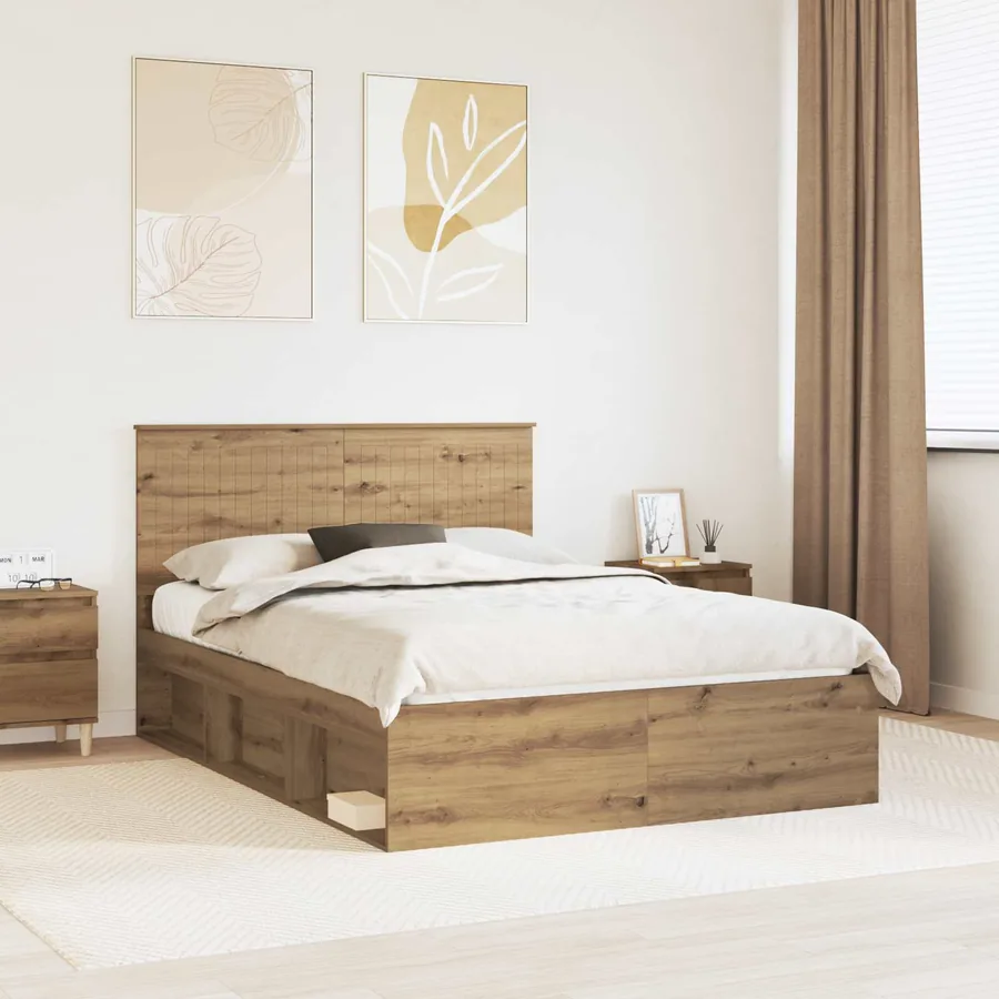 Cadre de lit Chêne artisan 135 x 190 cm Bois de pin massif