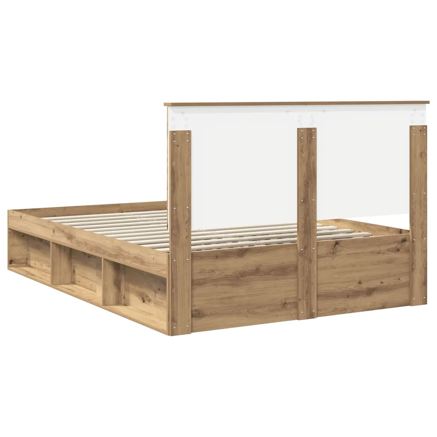 Cadre de lit Chêne artisan 135 x 190 cm Bois de pin massif - 9
