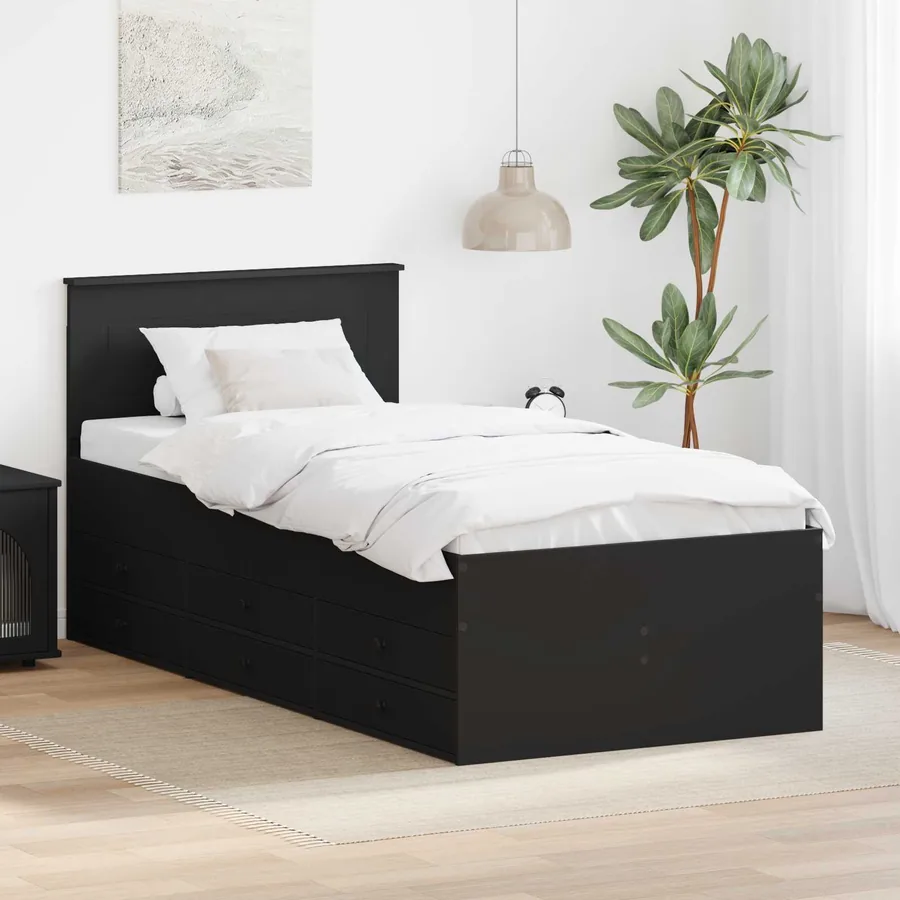 Lit d'appoint avec tiroir Noir 90 x 190 cm Bois d'ingénierie