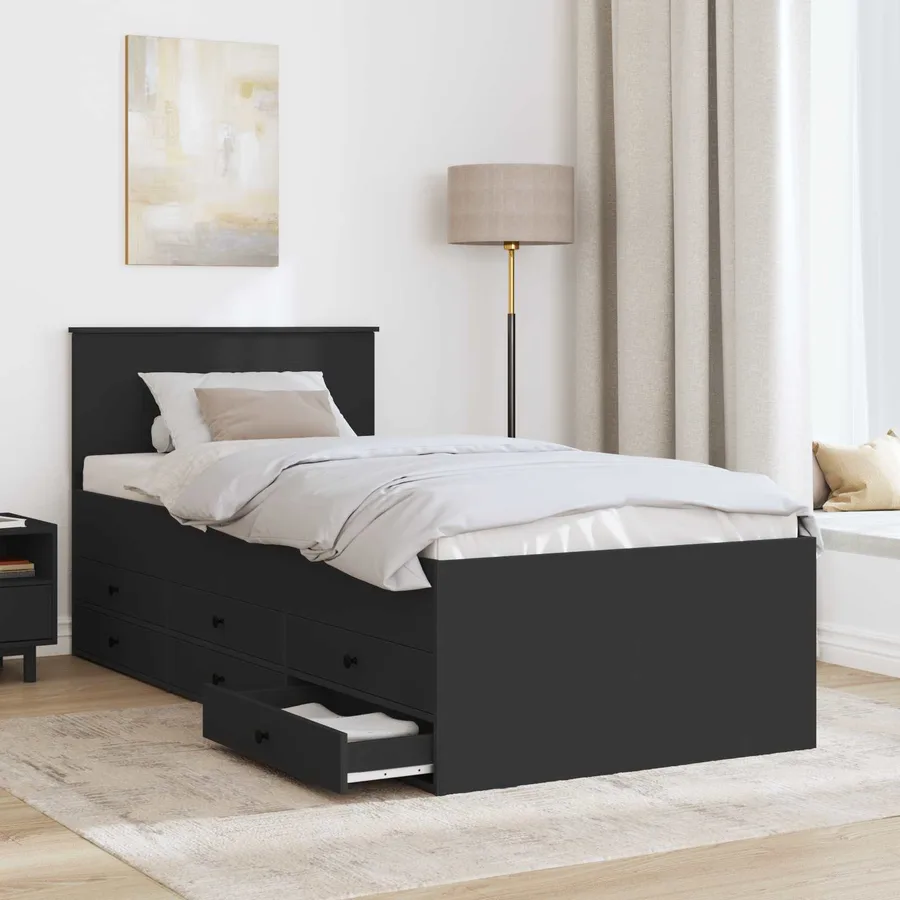 Lit d'appoint avec tiroir Noir 90 x 190 cm Bois d'ingénierie - 3